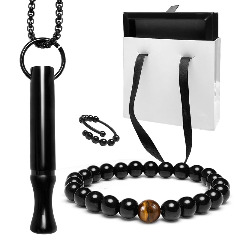 GeryVtee Breathing Necklace for Anxiety Mindful Breathing Necklace Anxiety Bracelet Stress Relief Pendant Breathing Necklace for adults Anxiety Jewelry for Stress Panic Attack Relief Meditation Tools（black）
