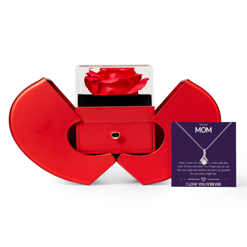 Alluring Beauty Necklace with Red Heart Rose Box - To My Mom